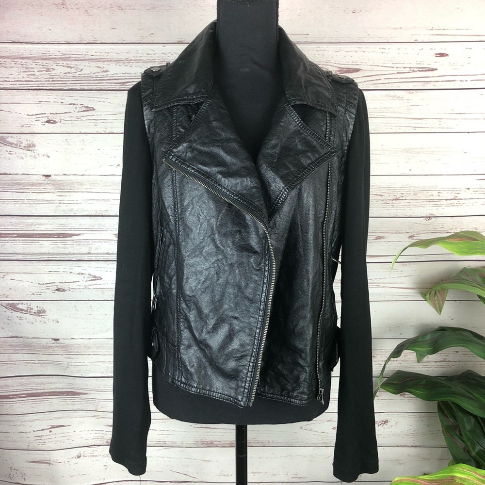FOREVER21 Faux Leather & Fabric Moto Biker jacket - Picture 1 of 8